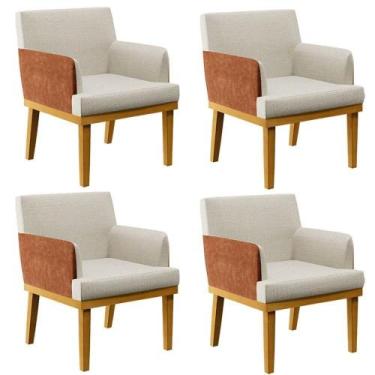 Imagem de Kit 4 Poltronas Beatriz W01 Linho Champagne material sintético Camel -