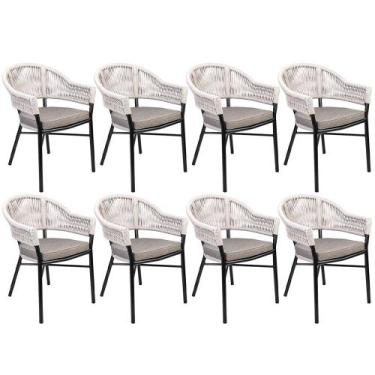 Imagem de Kit 08 Cadeiras Decorativas Área Gourmet Base Grafite Corda Náutica Me