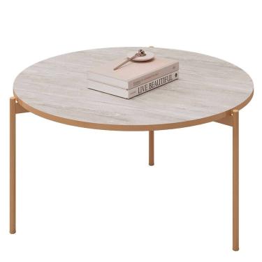 Imagem de Mesa de Centro Redonda Para Sala Pé Metal Nala D04 Quartzo - Mpozenato