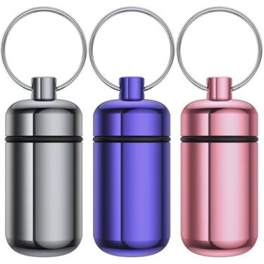 Imagem de Urekt Caixa pequena para pílulas, (pacote com 3) porta-pílulas portátil à prova d'água, mini estojo para pílulas para viagem, estojo de metal, chaveiro para tampões de ouvido de medicamentos, joias