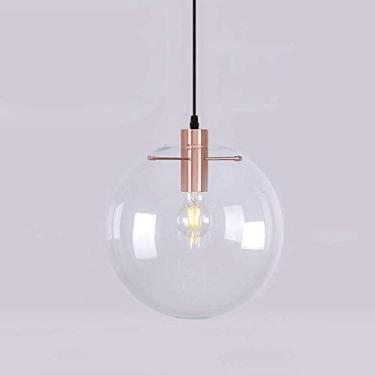 Imagem de Luminárias pendentes de teto de bola de vidro de metal, lâmpadas de suspensão de luxo de alta transmissão de luz europeias, luminárias de teto de arte de tema pós-moderno nórdico, luminárias