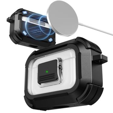 Imagem de RFUNGUANGO Capa para AirPods Pro 2: 4 ímãs N52 para abertura automática da tampa, design forte de bloqueio antiqueda, compatível com MagSafe e trava magnética da tampa - preta