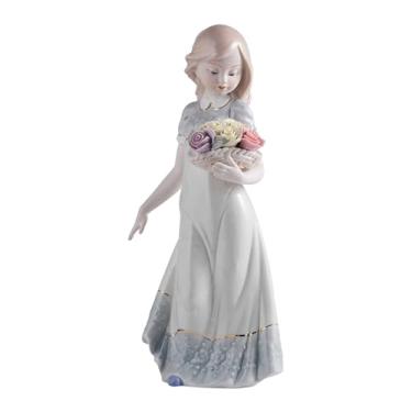 Imagem de WeiLaiKeQi Estátua de cerâmica de segurando flores, ornamento de escultura, figura de mesa, estatueta colecionável para família, amigos, sala de estar,