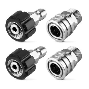 Imagem de Conjunto de adaptadores de lavadora de pressão, kit de conexão rápida de lavadora de pressão de aço inoxidável, acessórios giratórios de conexão rápida M22 de 14 mm a 3/20.3 cm, pacote com 4