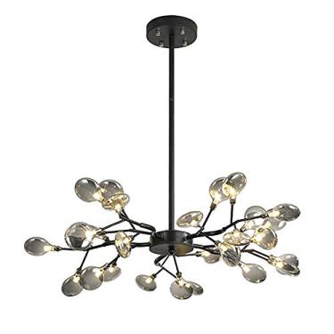 Imagem de Lustre de vidro preto feito à mão, G4 Firefly Pendant Light Semi Flush Mount ajustável Luz de teto compatível com sala de estar, quarto, cozinha, sala de jantar, luzes pendentes modernas
