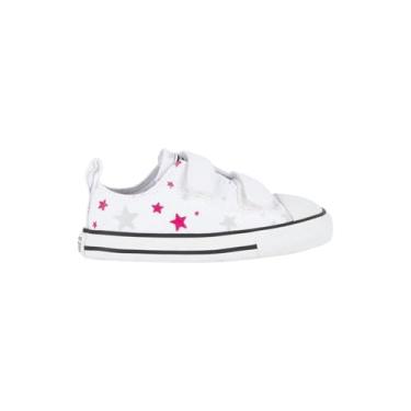 Imagem de Tênis Converse All Star Infantil 2V Ox - Cano baixo, Original, Confortável, Ideal para o dia a dia, Estilo Clássico (Branco/Rosa, BR, Criança de 1 a 3 anos, Numérico, 21)