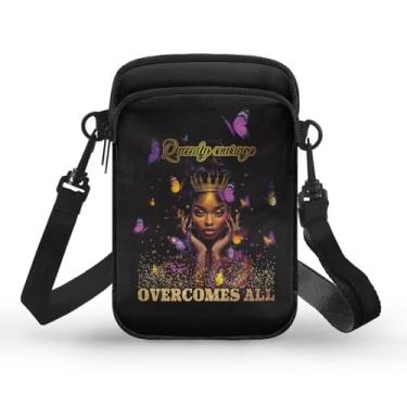 Imagem de Ecaestolph Bolsa tiracolo feminina pequena bolsa mensageiro bolsas porta-cartão chave carteira para mulheres e homens, Borboleta feminina afro-americana preta, One Size