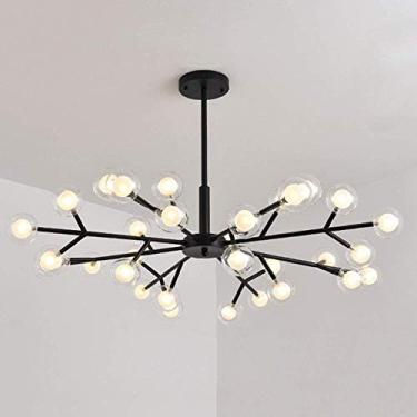Imagem de Lustre Art Sputnik, Luminária Pendente Molecular com Abajur de Vidro Globo Iluminação Led para Sala de Jantar Cozinha Casa, Preto, 30 Luzes (Preto. 25 Luzes)