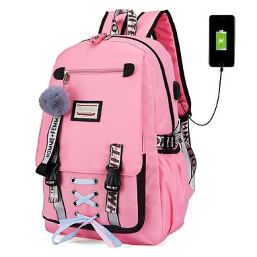 Imagem de Mochila impermeável anti-roubo USB Charging 18L - rosa - Lightbek Offi