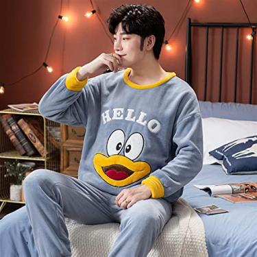 Imagem de ifgswopq Pijamas para homens inverno manga comprida conjuntos de pijama de flanela quente grosso para homens roupa de dormir de veludo coral pijama lounge roupa de casa roupas de casa (cor: 0934