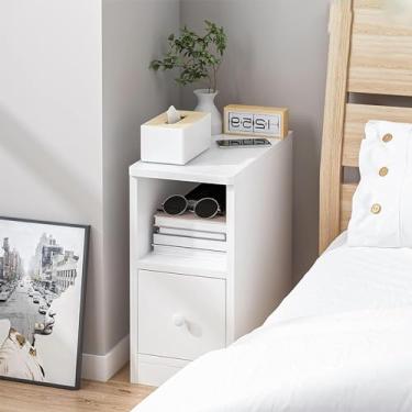 Imagem de PEYNIR Mesa de cabeceira retrô para quarto 1 gaveta prateleira aberta mesa de cabeceira mesa lateral quarto sala de estar mesa de cabeceira cabeceira peito estreito