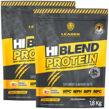 Imagem de 2x Whey Protein Hi-Blend 1,8kg Leader Nutrition - Morango com Banana