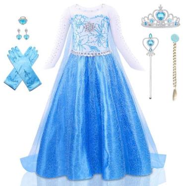 Imagem de Fantasia de princesa Vestido AHLPO Elsa para meninas de 2 a 8 anos com