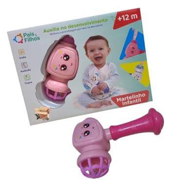 Imagem de Brinquedo Pedagógico Chocalho Martelinho Para Bebês Interativo Com Som (Martelo Int. Rosa)