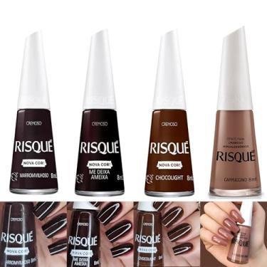 Imagem de Kit 5 Esmaltes Risqué Cores Cremosas Tons Terrosos Marrom Nude Esmalte (4 Cor)