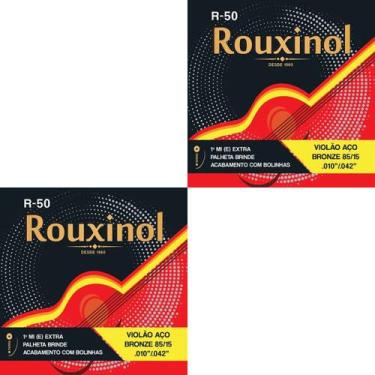 Imagem de Kit 2 Encordoamento Violão Aço R50 Rouxinol .010 + Brinde