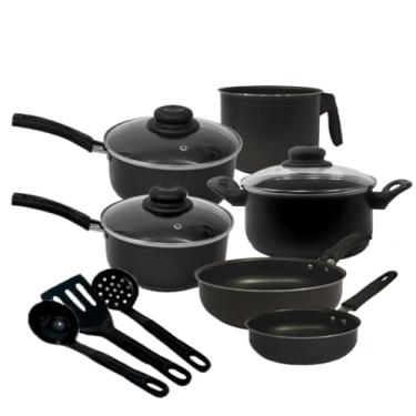 Imagem de Jogo de Panelas, Antiaderente, Fácil de Lavar, Aquece Uniformemente, Tampa de Vidro(Preto)