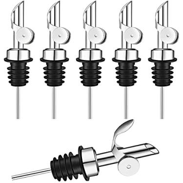 Imagem de SG 6 peças de aço inoxidável Pourers com peso automático bico dispensador de azeite de oliva bico destacável garrafa de licor despejador vinagre à prova de vazamento molho de soja bico para bar