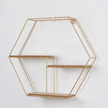 Imagem de Prateleira flutuante organizador de parede dourado 4 estilos placa de madeira maciça suporte de parede decoração de parede