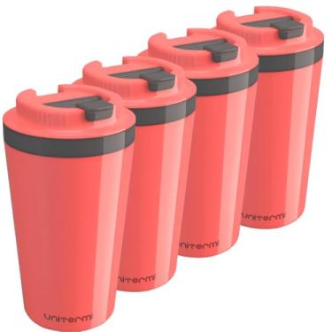 Imagem de Kit com 4 Copos Térmico Minas 400 ML com Tampa Parede Dupla Multiuso Squeeze Unitermi Café Chá (ROSA)