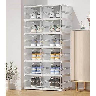 Imagem de JNQLLDS Sapateira sapato sapato de plástico transparente sapato independente com porta transparente não requer montagem recipiente de sapatilhas dobrável que economiza espaço caixote do lixo