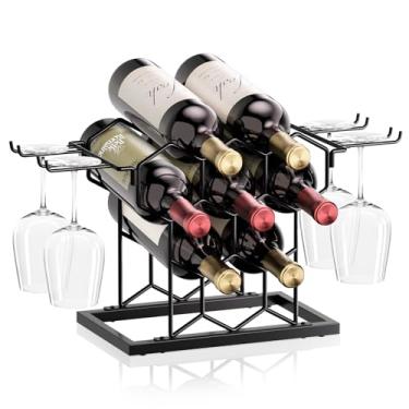 Imagem de B4Life Rack de vinho de bancada, 8 garrafas de metal preto moderno independente pequeno, suporte de garrafa de vinho de mesa de 3 camadas para armário, despensa - bancadas para prateleiras de vinho