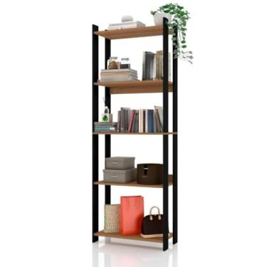 Imagem de Estante Livreiro Estilo Industrial MDP Escritorio Prateleira Livros Sala Cozinha Decoração Ambientes Preto/Nature
