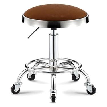 Imagem de WYUYIWH Banqueta giratória com rodas e apoio para os pés, banco giratório de couro ajustável, banco de elevação ajustável, verde