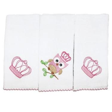 Imagem de Fralda de Boca Corujinha Rosa Kit 3 Peças 100% Algodão - Liny Baby