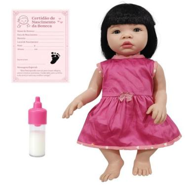 Imagem de Kit Boneca Baby Kiss Tipo Reborn Sid Nyl Bebê Morena Mamadeira