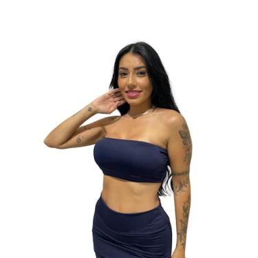 Imagem de Top faixa feminino sutiã  com bojo removível  TB moda fitness, Marinho