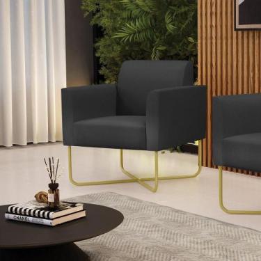 Imagem de Poltrona Base X Industrial Dourado Marisa material sintético Preto - D