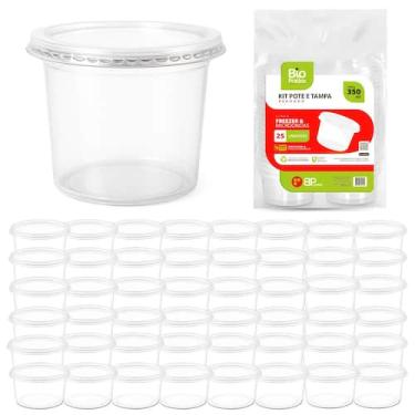 Imagem de Kit Pote Redondo 350 Ml 50 Unidades BPA Free Atóxico Multiuso Para Bol