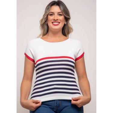Imagem de Blusa Pau a Pique Modal Branco e Azul Marinho