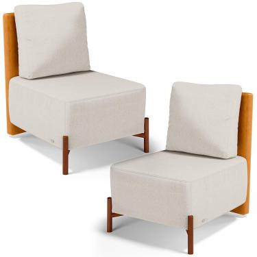 Imagem de Kit 02 Poltronas Decorativas Sala de Estar Living Hungria L02 Couríssimo Whisky Linho Cru - Lyam