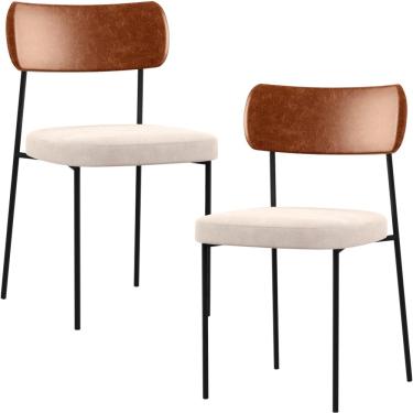 Imagem de Kit 02 Cadeiras Estofadas Para Sala De Jantar Melina L02 Couríssimo Camel Suede Bege - Lyam Decor