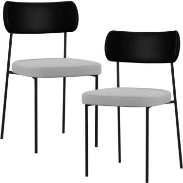 Imagem de Kit 02 Cadeiras Estofadas Para Sala De Jantar Melina L02 Couríssimo Preto Linho Cinza - Lyam Decor