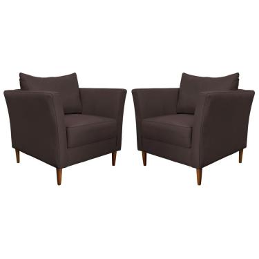 Imagem de Kit 2 Poltronas Decorativa Sala de Estar Pés Palito Lubbock Couro Marrom - Gran Belo