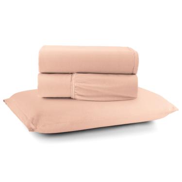 Imagem de Jogo de Lençol Minimal Solteiro 3 Peças Malha 100% Algodão Liso - Salmão