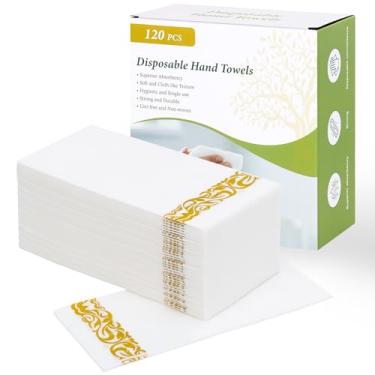 Imagem de Moretoes Pacote com 120 toalhas de mão descartáveis para banheiro, guardanapo de jantar macio e absorvente, toalhas de papel decorativas elegantes para cozinha, banheiro, casamentos, festas, ouro e