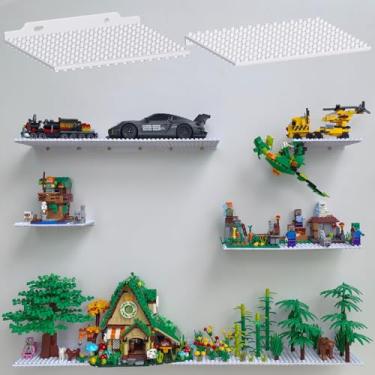 Imagem de LRANFOW 2 prateleiras flutuantes para exibição de parede compatíveis com blocos de construção Lego, pinos de 4,8 mm 16 x 13 para armazenamento e exibição de tijolos de brinquedo, prateleira de
