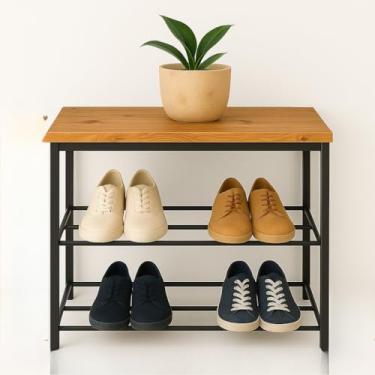 Imagem de Sapateira Banco Hall de Entrada Industrial Prateleira em Aço - Estiloone(Tampo Pinus)