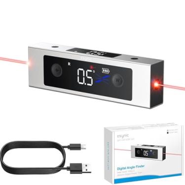 Imagem de eSynic Localizador de ângulo digital profissional com inclinômetro digital magnético IP54 Waterpoof 2 visor LCD recarregável com laser de eixo duplo (nível laser, classe II, saída < 5 mW)