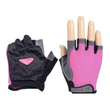 Imagem de Luvas de Academia Feminina, Meio Dedo, Rosa e Preto, Antiderrapante, para Musculação e Ciclismo