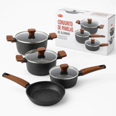 Imagem de Jogo de Panelas Indução Antiaderente Cabo em Madeira