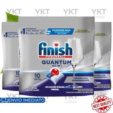 Imagem de Kit 3x Finish Detergente Tabletes Powerball Quantum 10u Lava Louças