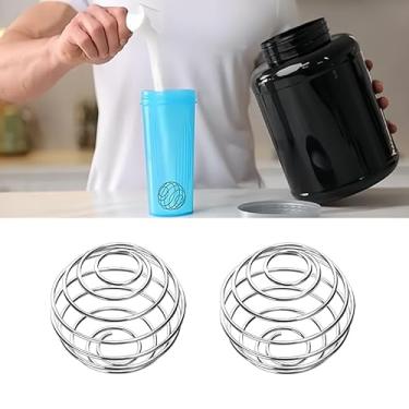 Imagem de 2 bolas coqueteleiras de aço inoxidável, bolas de mistura fáceis de limpar de 5 cm para coqueteleira de proteína, garrafa de bebida, itens essenciais de academia e cozinha