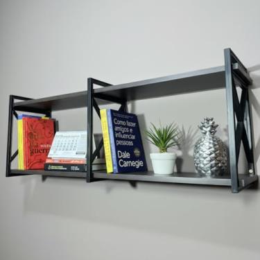 Imagem de Prateleira de Parede Estilo Industrial 140cm x 20cm Multifuncional - Bimove (Preto/Preto)