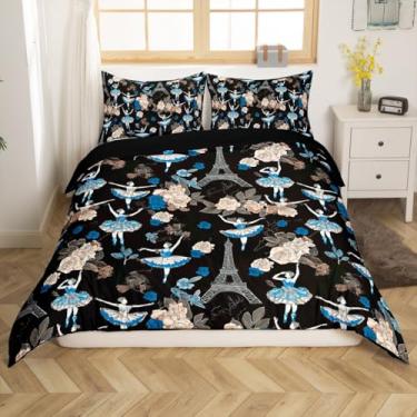 Imagem de Feelyou Jogo de cama de casal de balé para crianças, conjunto de cama com estampa de rabino, para meninos e meninas, bailarinas, capa de edredom leve, com 1 fronha (sem edredom)