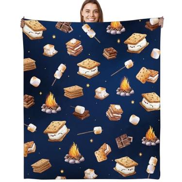 Imagem de Cobertor de Marshmallow Smores, cobertor de flanela com tema de chocolate com fogueira, macio, confortável, 127 x 152 cm, presente para amantes de acampamento e crianças